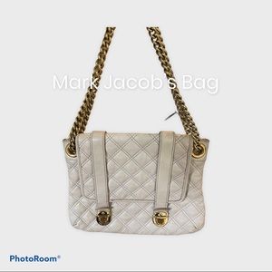 Marc Jacobs 'Beige' Gold chain Quilted Messenger